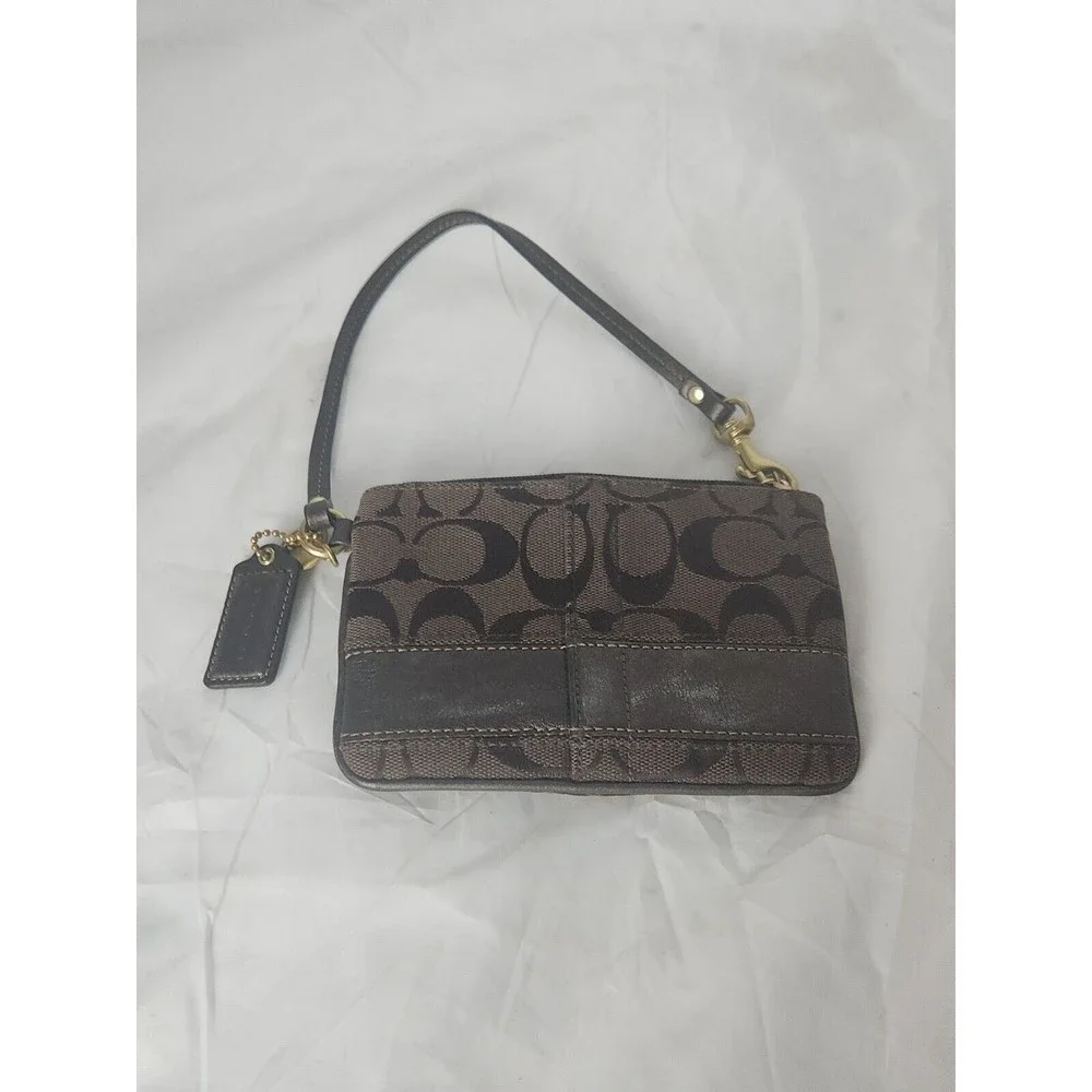 Coach F41637 Zip Wristlet wallet coin purse  In Signature Canvas dark‎ brown